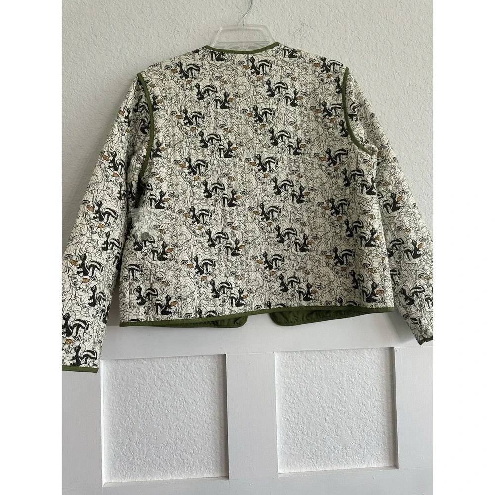 DISNEY M Quilted Bambi Flower Thumper Lined Pocket Boxy Green Jacket *NEW